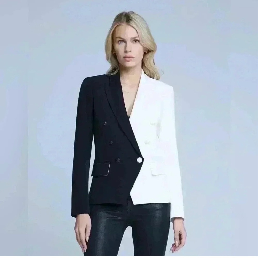 L'AGENCE Black and White Blazer with Professional Tailoring